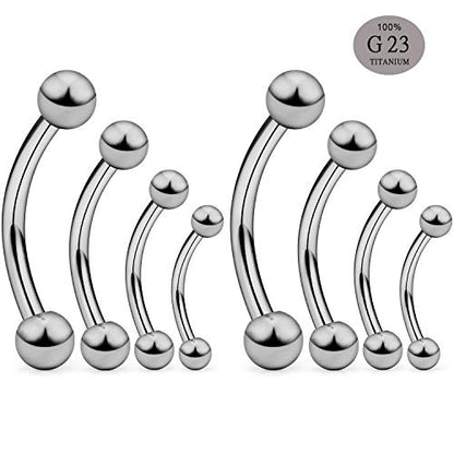 SCERRING 2-8PCS 16G G23 Titanium Curved Eyebrow Barbell Tragus Helix Ear Belly Lip Nipple Tongue Ring Body Piercing Jewelry 6-16mm - style: 8PCS - Mix Size