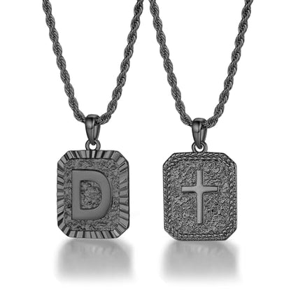ASUWISH Gold Initial Necklaces for Men and Women, 18K Gold Plated Letter A-Z Cross Pendant with Adjustable Rope Chain, Letter Necklace for Women and Men - color: D, style: Black
