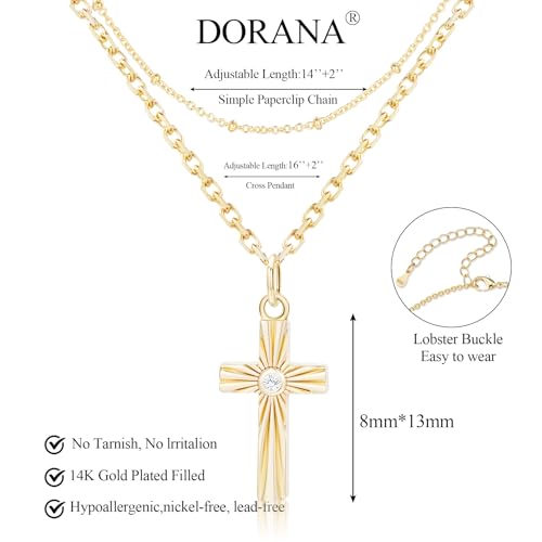 14K Gold Layered Cross Necklaces for Women,Tiny Small Sideways Cross Necklace Minimalist Christian Jewelry Gifts First Communion Confirmation Easter Stuff,2Pcs - color: Style C，Satellite cross