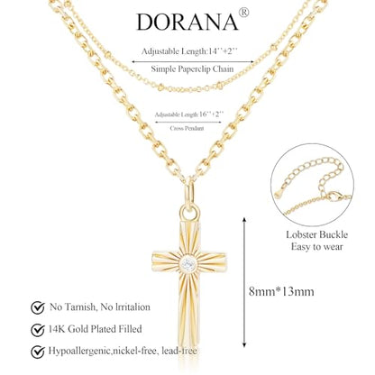 14K Gold Layered Cross Necklaces for Women,Tiny Small Sideways Cross Necklace Minimalist Christian Jewelry Gifts First Communion Confirmation Easter Stuff,2Pcs - color: Style C，Satellite cross