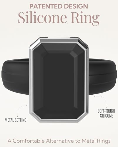 Patented Metal-Framed Silicone Rings - Emerald Collection - color: Pack C - Black / Metal Silver