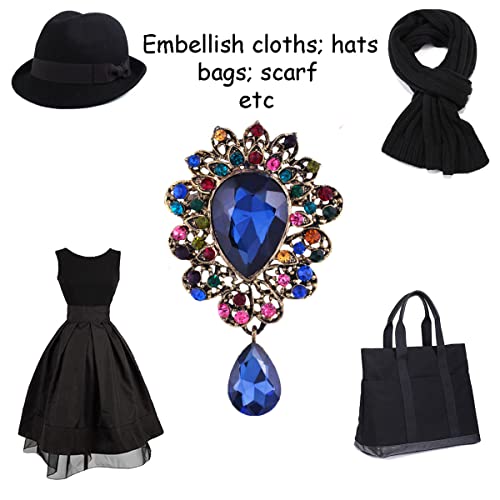 seven wolves Women Crystal Bouquet Brooch Pin All-Match Accessories Rhinestone Brooches and Pins - color: Blue A