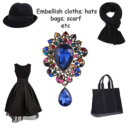 seven wolves Women Crystal Bouquet Brooch Pin All-Match Accessories Rhinestone Brooches and Pins - color: Blue A