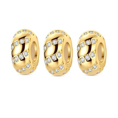 Gold Clip Stopper Charms for Pandora Bracelets Spacers Bead Charms Packs Jewelry Gift for Women - color: Golden Charms-3 Packs