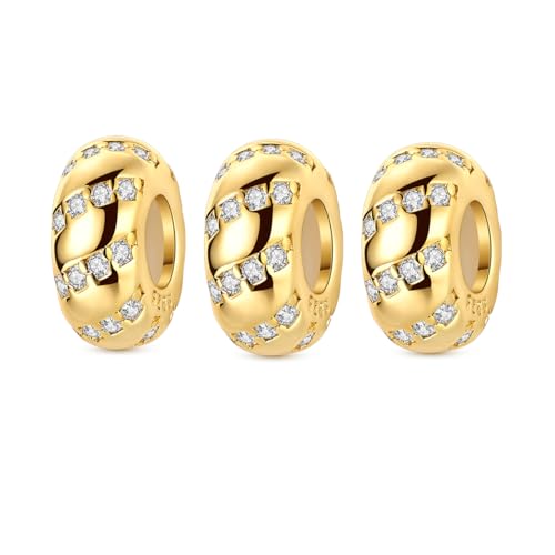 Gold Clip Stopper Charms for Pandora Bracelets Spacers Bead Charms Packs Jewelry Gift for Women - color: Golden Charms-3 Packs