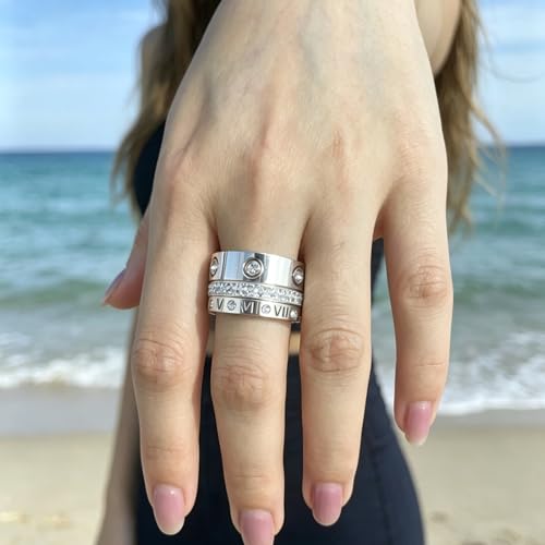 Love Friendship Gold Rings Set for Women 18K Gold Plated Titanium Steel Dainty Cubic Zirconia Rings Fashion Stacking Bands Valentines Day Mother's Day Christmas Day Best Gifts - color: Silver
