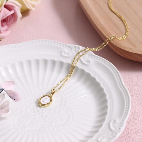14K Gold Plated Initial Necklaces for Women, Letter Charm Pendant Necklace | Dainty Oval White Enamel Personalized Name Necklace, Trendy Jewelry with 16 inches Chain and 2 inches Extender - color: L