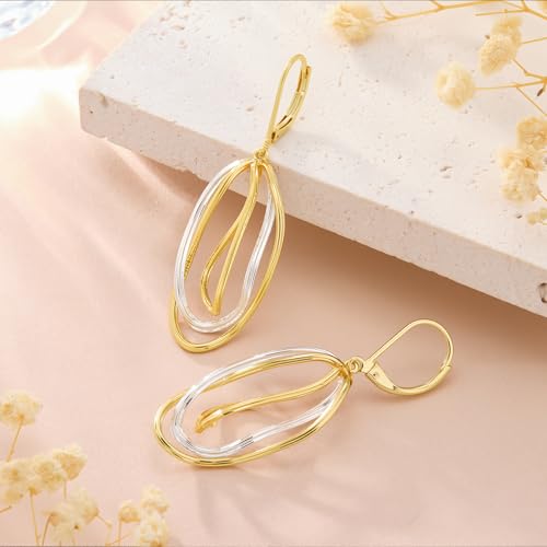 Two Tone Twisted Drop Earrings for Women Gold and Silver Dangle Earrings | Hypoallergenic Mixed Metal Earrings 14K Gold and Silver Plated Dangly Leverback Earrings Trendy Jewelry Gifts - color: Gold Silver Two Tone