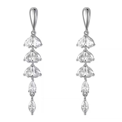 Sonateomber Gold Silver Pearl Rhinestone Dangle Earrings for Women, Elegant CZ Leaf Butterfly Bridal Earings Prom Wedding Fashion Jewelry Gift - color: Cubic Zirconia Silver