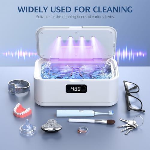 Ultrasonic Jewelry Cleaner, 50Khz Jewelry Cleaner Ultrasonic Machine for Jewelry, Eyeglasses, Rings, Watch Strap, Dentures, 24oz - 304 Stainless Steel Tank, Digital Timer - color: White