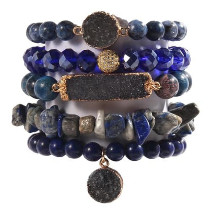 Yomisa 5PCS 6PCS Natural Boho Beaded Bracelets/Bangle for Women Men,Healing Turquoise Jasper Agate Crystal Gemstone Stone Chakra Multilayer Wrap Bohemian Handmade Jewelry Beads Stretch Bracelet Set - color: 5PCS-Deep blue