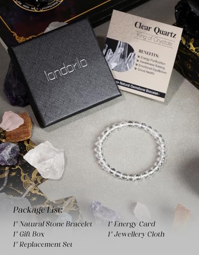 Natural Stone Beaded Bracelets for Men Women, 4mm 6mm 8mm | Healing Crystal, Protection Gemstone, Gift Packaging with Energy Card, Stretch Jewelry, Replacement Beads Included, 18 Stone - color: Clear Quartz(King of Crystals), size: 6mm