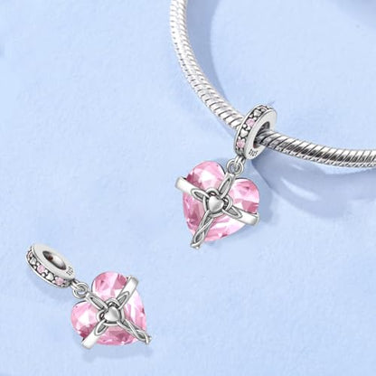 LNQOBU Birthstone Charm for Bracelets,925 Sterling Silve Heart Dangle Charms for Pandora Bracelets - color: J-October