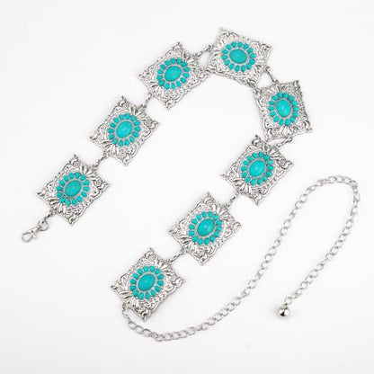 ILuvatar Western Metal Concho Belt for Women Cowgirl Waist Chain for Women Dress Pants Adjustable - color: Silver-t17