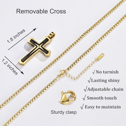 MOOSKI Cross Necklace for Men Stainless Steel Christ Jesus Jewelry 24"Chain | Religious christ Pendant ,Adjustable Rolo Chain,Gold Silver/Black Christian Jewelry Gift Women Men - color: Gold&Black