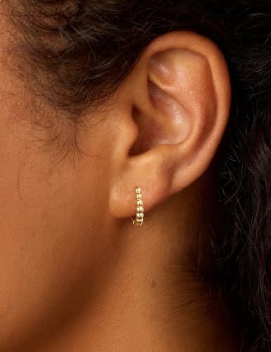 Fiusem 14K Gold Plated Huggie Hoop Earrings for Women | 8/10/12 Hypoallergenic Small Twisted beaded Huggie Earrings - color: Gold Bead, size: 10MM