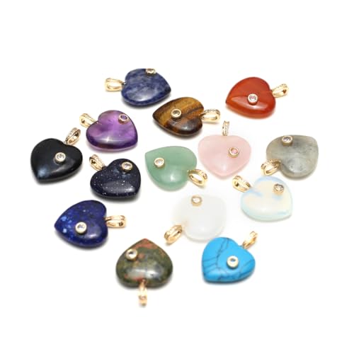 LE SKY Natural Stone Pendants Healing Crystal Gemstones with Rhinestone Charms for jewelry Making Necklace DIY Craft Gift - color: heart