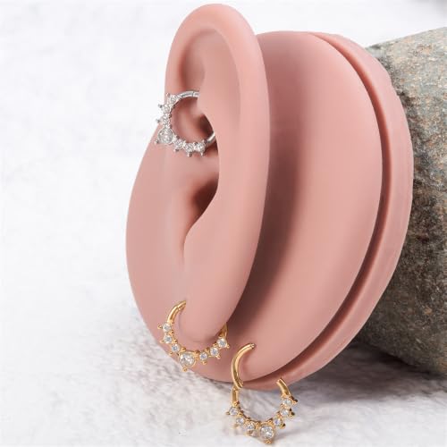 Cubic Zirconia Septum Nose Hoop Ring | 316L Stainless Steel,Round Rhinestone,Cartilage Huggie Earring,16G,8mm Piercing Jewelry,for Women Men - color: Gold