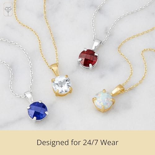 MAX + STONE 14k White or Yellow Gold Gemstone Round Pendant Necklace for Women 6mm Solitaire Birthstone with 18 Inch Cable Chain - color: Genuine Garnet