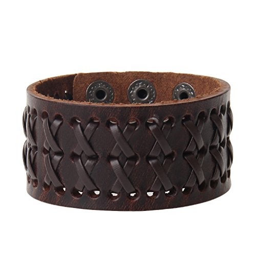 Jeilwiy Punk Leather Wristbands for Men Bracelets Handmade Wide Cuff Bangle Braided Jewelry Black Brown Adjustable - Punk Father's Gifts - color: Mens Genuine Leather Bracelet