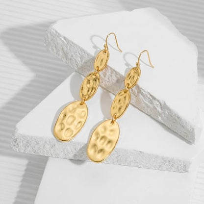 Gold Dangle Earrings for Women,Chunky 14K Gold Plated Drop Dangle Stud Earrings Long Statement Hammered Earring Hypoallergenic Jewelry for Women Gifts - style: Simple Hammered-GD