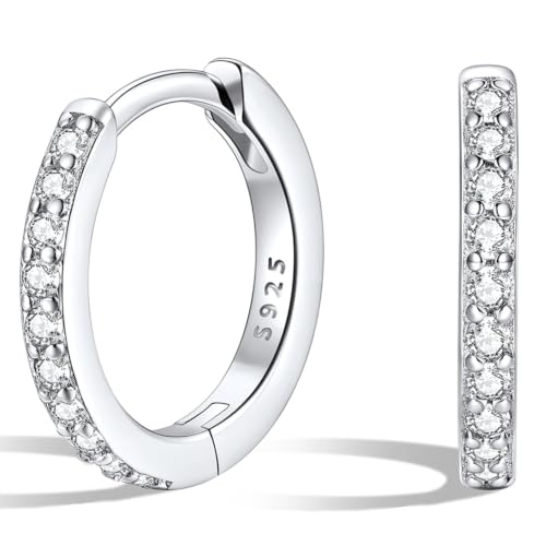 Silvora 925 Sterling Silver Huggie Hoop Earrings for Women, Small Hoop Earrings for Women, Cubic Zirconia Cartilage Earrings for Sensitive Ears, 6/8/10/12/14/16/18/20mm - color: B.Sterling Silver–White Gold Plated, size: 10MM