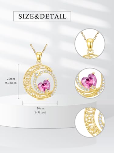 Midari 18K Yellow Gold Sun Moon Star Pendant Rose Flower Necklaces I Love You Forever Sun Moon Jewelry Gift for Mother Women - color: 10-Oct-Pink, style: Moon&Star