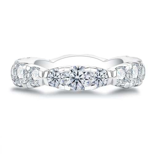 Moissanite Eternity Ring, S925 Sterling Silver Wedding Band for Women - style: Wavy Moissanite Eternity Band