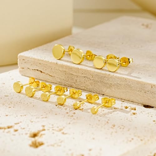 JINERA 5 Pairs Stud Earrings for Women 14K Plated Gold/Silver Pearl Ball Small Stud Earrings Set Cartilage Piercing Hypoallergenic Lightweight Flatback Earrings Jewelry Gifts for Women - color: 5 Pairs Round Stud Earrings - Gold