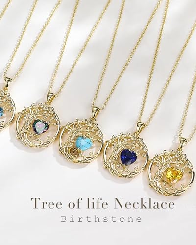 FANCIME Tree of life Birthstone necklace Sterling Silver Pendant Birthstone Necklace Gemstone Anniversary Birthday Jewelry Mothers Day Gifts for Mom Her Wife - color: Yellow gold-11-citrine