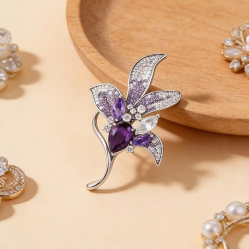 Lily Floral Brooch Pin for Women, Austrian Crystal Rhinestone, Lapel Pin, Wedding Banquet Prom Corsage Accessory