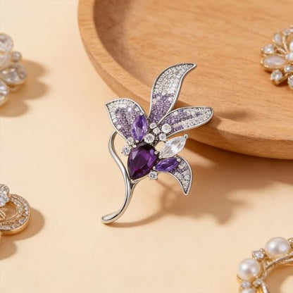 Lily Floral Brooch Pin for Women, Austrian Crystal Rhinestone, Lapel Pin, Wedding Banquet Prom Corsage Accessory