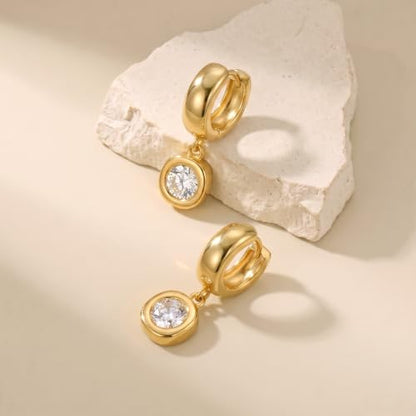 Gold Dangle Earrings for Women, 14K Gold Plated Chunky Hoop Earrings with Charms Cubic Zirconia Drop Earrings Statement Jewelry for Women - color: Gold A