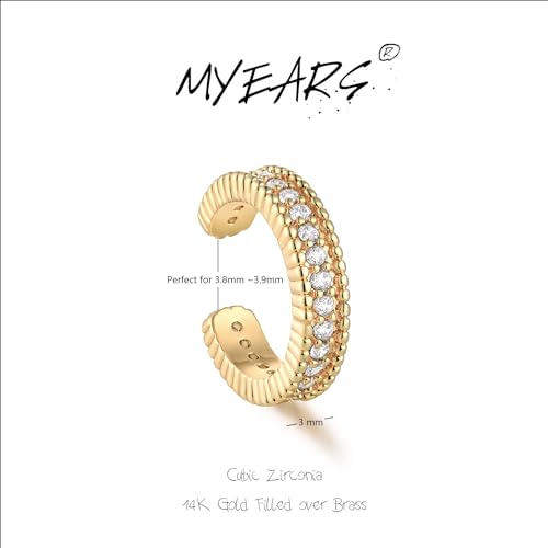 Women Ear Cuff Earring Gold Non Pierced Ear Cartilage Clip on Wrap Hoop 14K Gold Filled Tiny Boho Beach Simple Minimalist Delicate Handmade Hypoallergenic Jewelry Gift-Sold as Single/Pair - style: 1 Row CZ