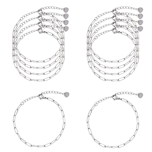 KYUNHOO 10pcs Paperclip Bracelets Chains Set with Adjustable Extender Chain | 6.3 Inches Paperclip Chain for Jewelry Making 304 Stainless Steel Bracelet Kit with Lobster Clasps Jewelry Findings - color: 3x9 paperclip silver