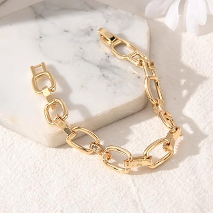 14K Gold & Silver Plated Lightweight Link Bracelet for Women | Stackable Bracelets ,14K Gold Plated Bracelets with CZ,Lightweight Trendy Chain Bracelet Jewelry Gift - style: CZ link
