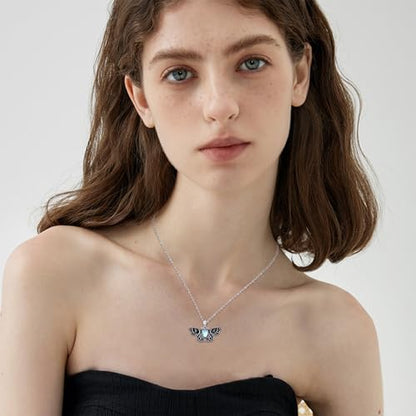 Sterling Silver Halloween Necklace Gothic Jewelry Gifts for Women Men - style: Moth-Moonstone