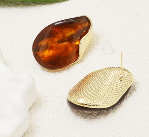 Acrylic Earrings for Women Irregular Resin Drop Earrings Metal Waterdrop Earring - color: Brown