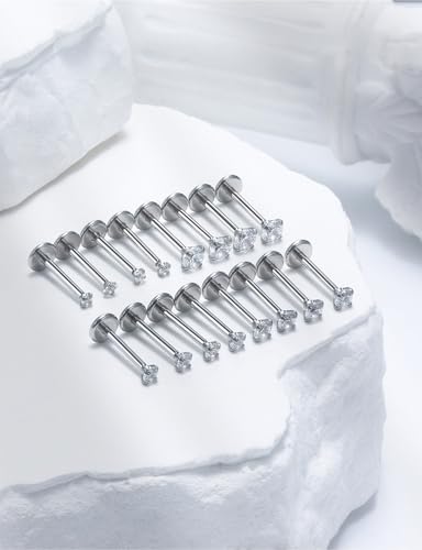 20G 18G 16G Threadless Flat Back Earrings Nose Stud 316L Surgical Steel Medusa Labret Monroe Lip Ring Tragus Forward Helix Conch Cartilage Lobe Earrings Stud Piercing Jewelry For Women Men - size: 18G-8MM Length