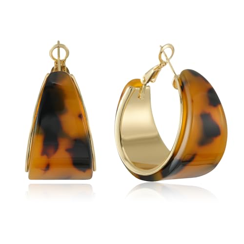 Dr's gift Chunky Leopard Print Earrings for Women 14K Gold Plated Statement Huggie Hoop Earrings Brown Acrylic Tortoise Resin Cheetah Trendy Jewelry - color: Leopard 3