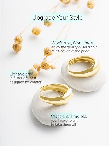 Altitude Boutique 18K Small Chunky Gold Hoops | Thick Oval Tube Earrings | Lightweight, Hypoallergenic Open Hoop Earrings For Women - color: Silver