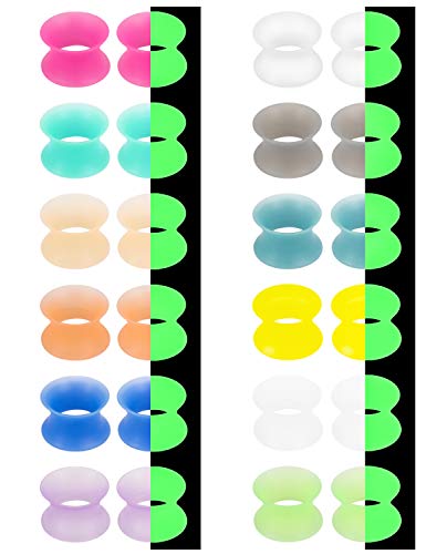 Jenxnjsjo 14g to 7/8in Ear Gauges Plugs Tunnels Taper Earrings Stretching Expander Kit Set for Women Men - color: 041: Glow in The Dark, size: 0g (8mm)