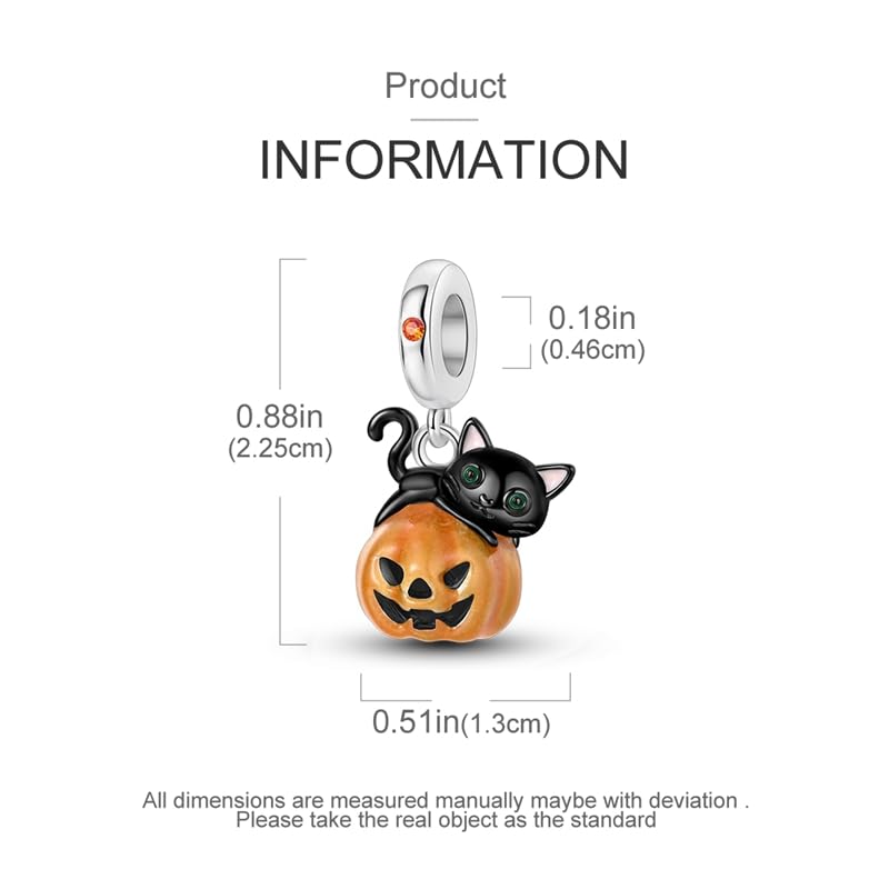 LNQOBU 925 Sterling Silver Charms for Bracelets Dangle Pendant fit Pandora Bracelets or Necklaces Jewelry Woman Gift Beads Charm (With one Spacer Beads) - style: Black Cat Luminous Pumpkin Charm