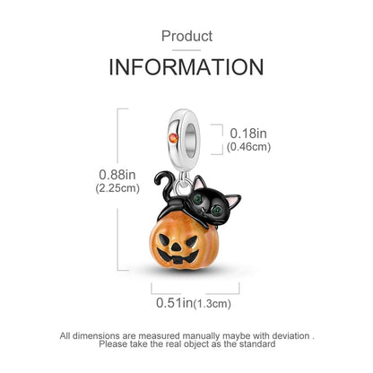 LNQOBU 925 Sterling Silver Charms for Bracelets Dangle Pendant fit Pandora Bracelets or Necklaces Jewelry Woman Gift Beads Charm (With one Spacer Beads) - style: Black Cat Luminous Pumpkin Charm