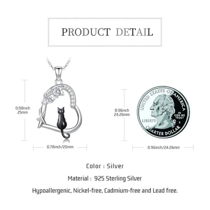 Heart Animal Necklace 925 Sterling Silver Cute Animal Pendant Jewelry Birthday Gifts for Women Girlfriend Mom Animal Lovers - style: 1-1 Black Cat