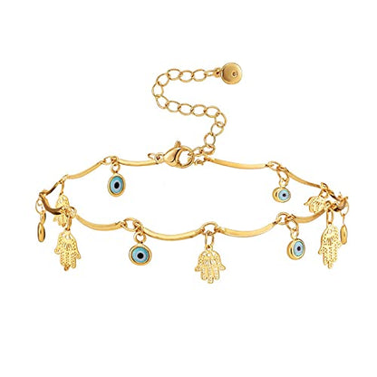 Ankle Bracelets for Women 18K Gold Plated Anklet for Women Gold Charm Anklet Waterproof Summer Beach Foot Chain Jewelry Gifts - style: Evil Eye and Hamsa