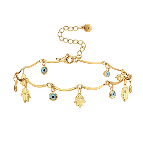 Ankle Bracelets for Women 18K Gold Plated Anklet for Women Gold Charm Anklet Waterproof Summer Beach Foot Chain Jewelry Gifts - style: Evil Eye and Hamsa