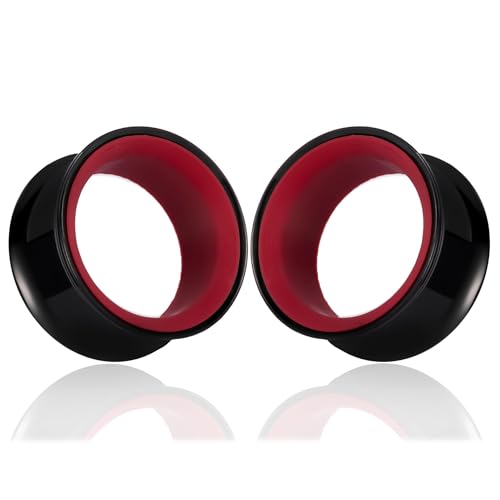 DOEARKO 2Pcs Stainless Steel Outer Ring & PLA Inner Plug Ear Gauges (2g/6mm - 1"/25mm) Hypoallergenic Double Material for Stretched Ears Lightweight Breathable Plugs - color: B&R, size: 22mm(7/8")