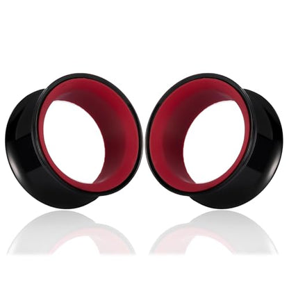 DOEARKO 2Pcs Stainless Steel Outer Ring & PLA Inner Plug Ear Gauges (2g/6mm - 1"/25mm) Hypoallergenic Double Material for Stretched Ears Lightweight Breathable Plugs - color: B&R, size: 16mm(5/8")