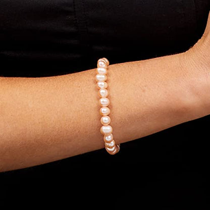 Handmade Women's Pearl Bracelet 7-8mm Freshwater Cultured Pearl Elasticated Bracelet Length 7.5In - color: Pink